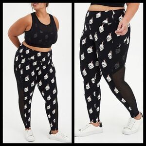5X 28W Torrid Wicking Active Legging  Black Flames Skull Punk Mesh Panel pocket,